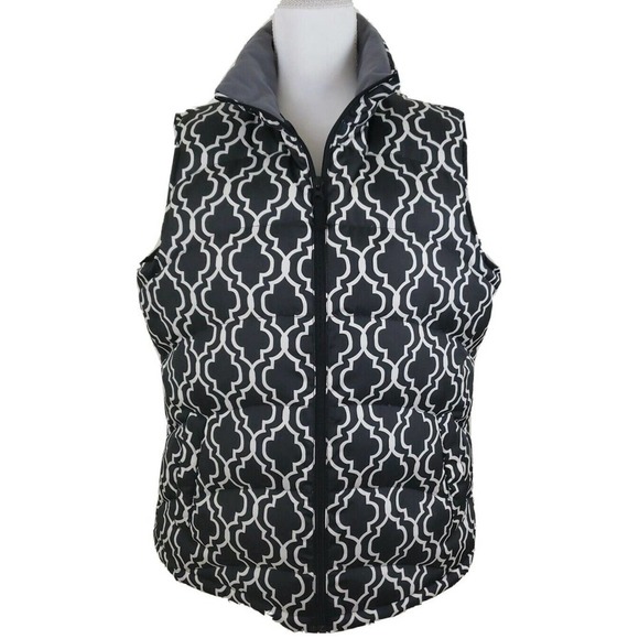 Lands' End ~Woman Size M (10-12)~ Black/White Puffer Zip-Up Front Vest. - Picture 5 of 12